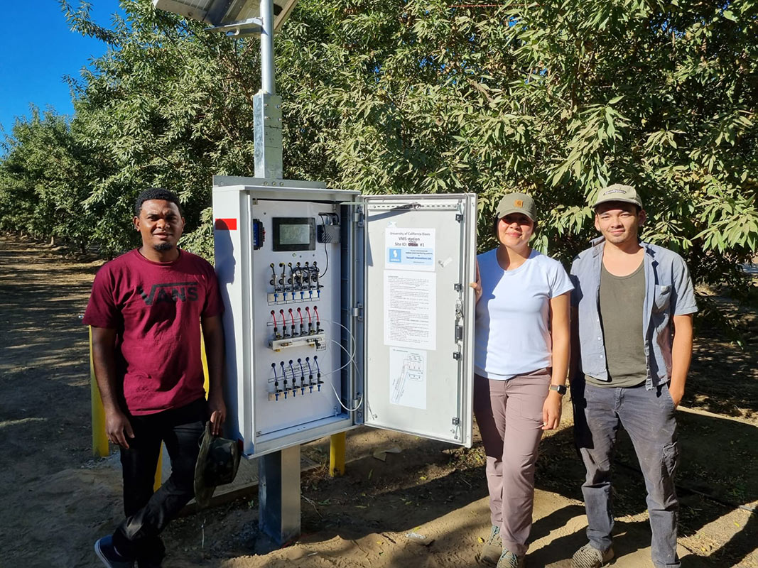 Kisekka Lab Members Celebrating Successful Insttalation of VMS in Almonds